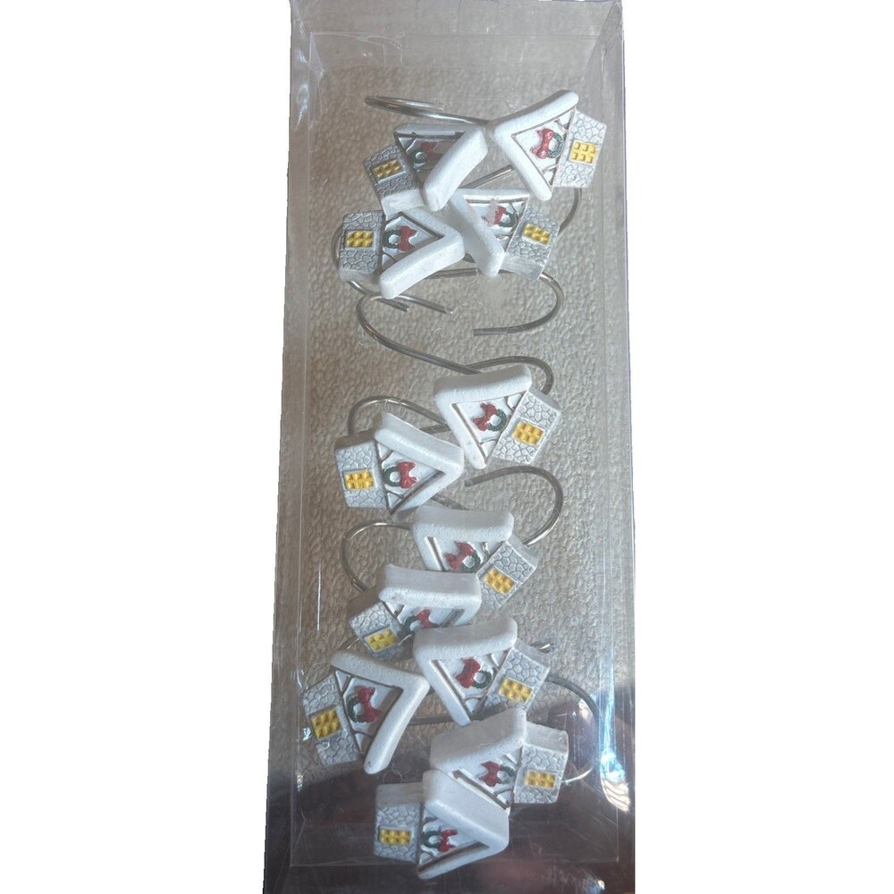 New Christmas House Shower Curtain Hooks - Holiday Cottage Bathroom Rings (12pc)